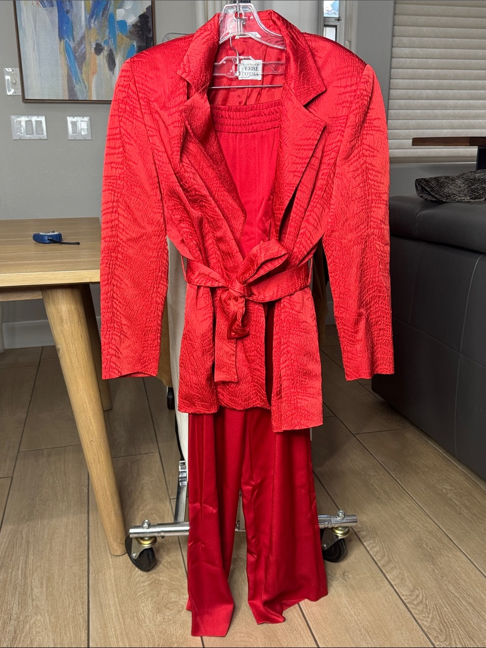 Vintage Gianfranco Ferré Forma Red Belted Pantsuit Made in Italy US 10
